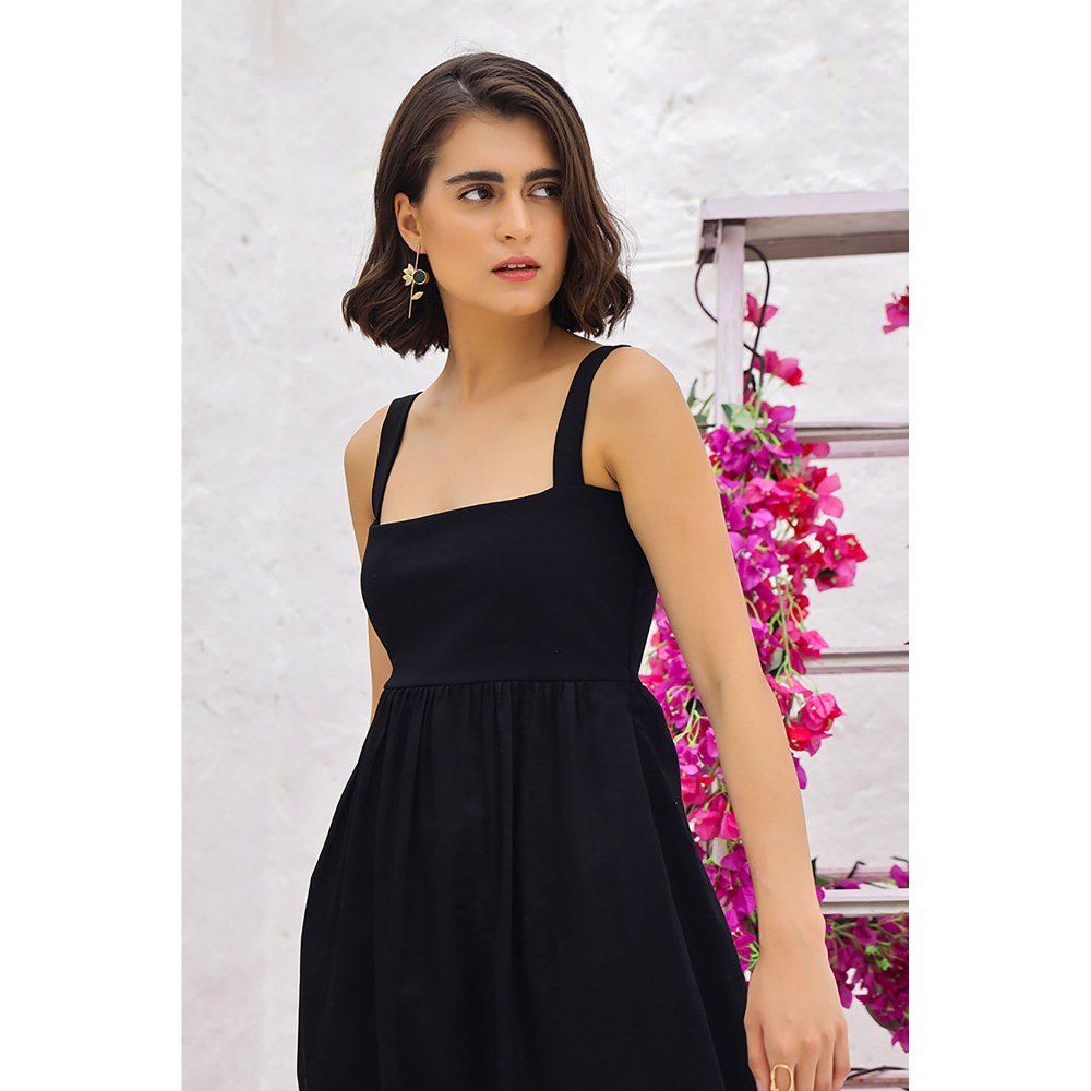 AlterEGO Evelyn The Dual Fabric Black Midi Dress