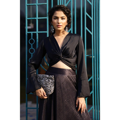 AlterEGO Simone Front Knot Detail Black Crop Top