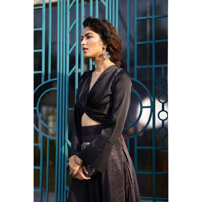 AlterEGO Simone Front Knot Detail Black Crop Top