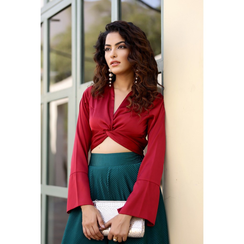 AlterEGO Simone Front Knot Detail Red Crop Top