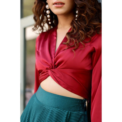 AlterEGO Simone Front Knot Detail Red Crop Top