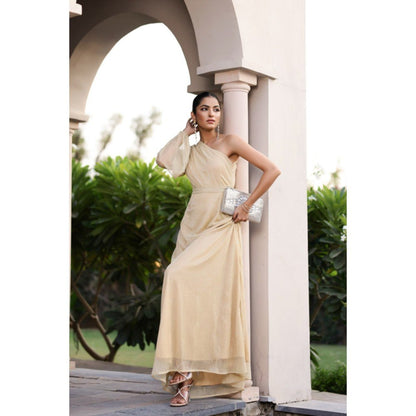 AlterEGO Isla Beige Shimmer Maxi Dress
