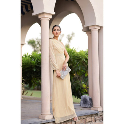 AlterEGO Isla Beige Shimmer Maxi Dress