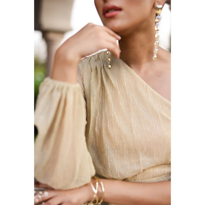 AlterEGO Isla Beige Shimmer Maxi Dress