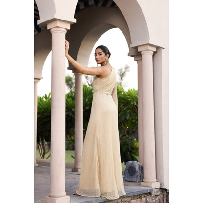AlterEGO Isla Beige Shimmer Maxi Dress