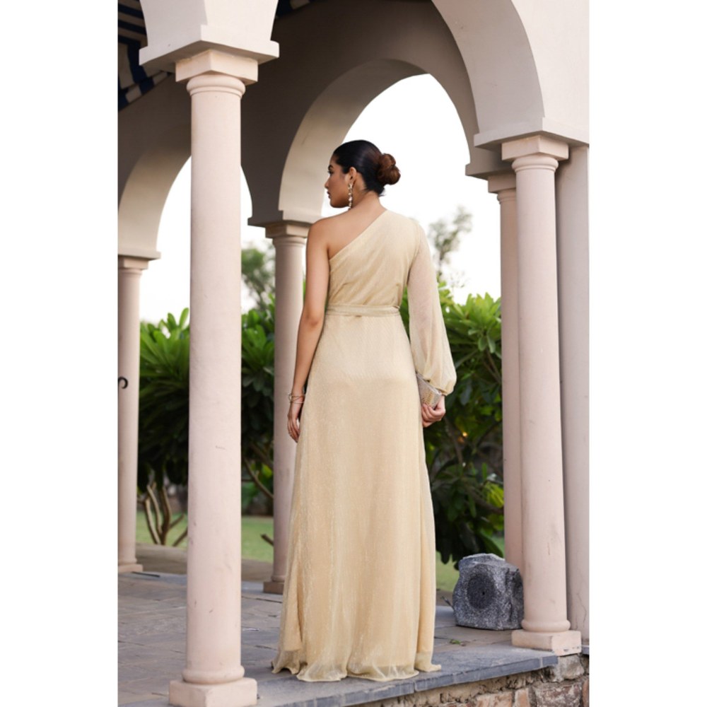 AlterEGO Isla Beige Shimmer Maxi Dress