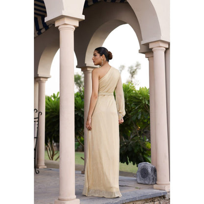 AlterEGO Isla Beige Shimmer Maxi Dress