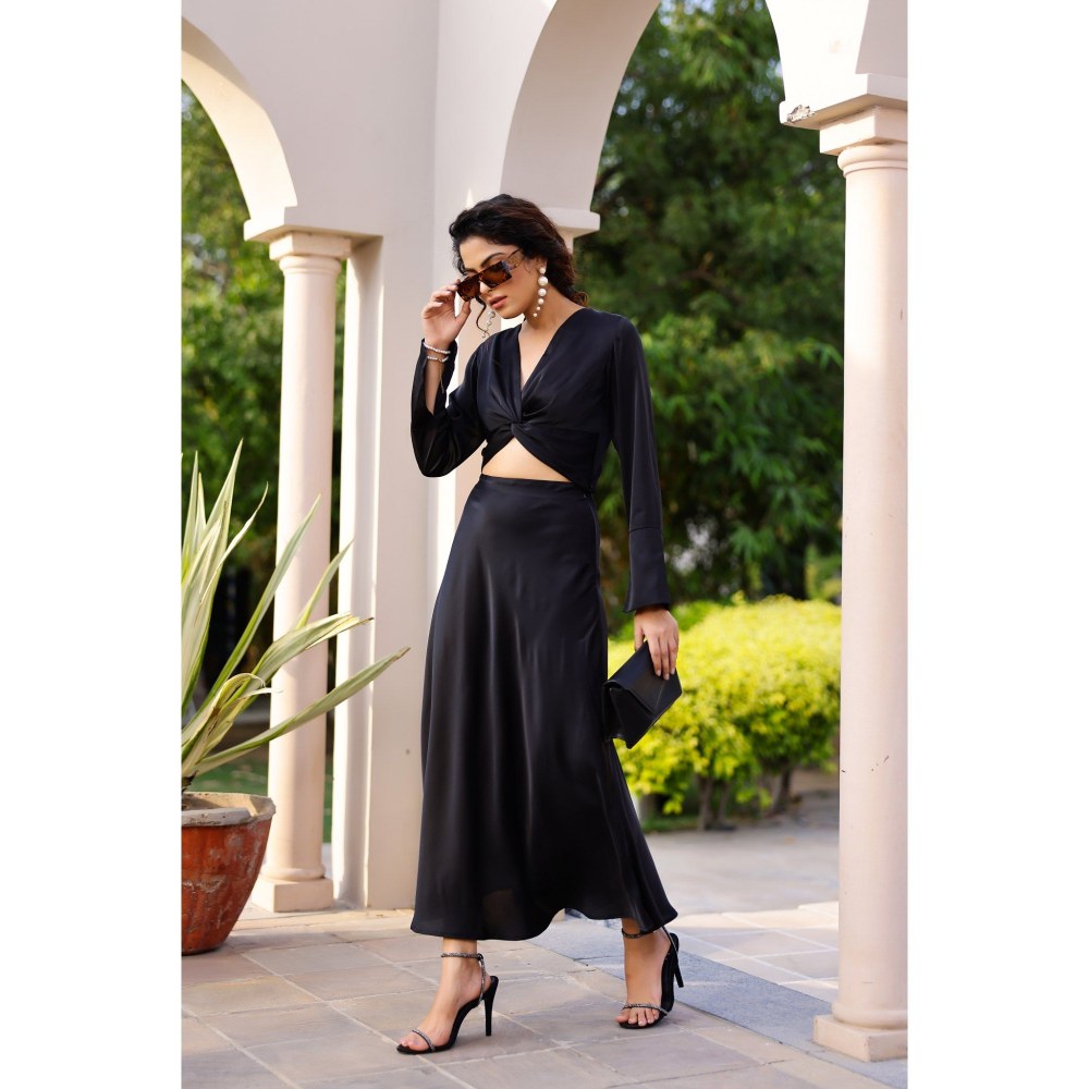 AlterEGO Lydia Bias Flow Black Maxi Skirt