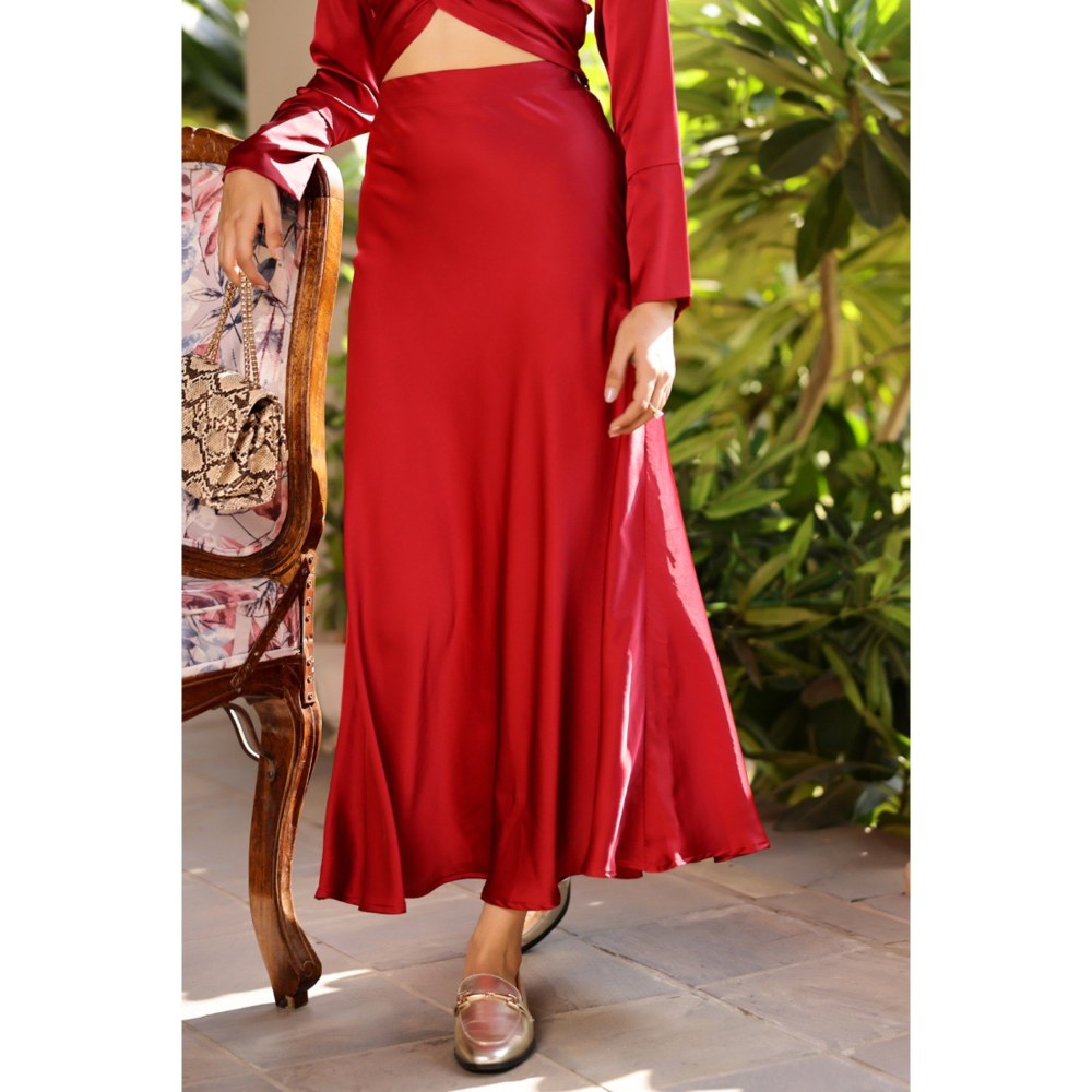 AlterEGO Lydia Bias Flow Red Maxi Skirt