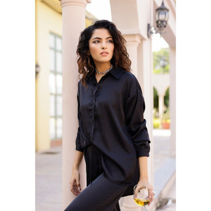 AlterEGO Iris Unbasic Satin Silk Black Shirt
