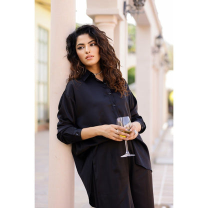 AlterEGO Iris Unbasic Satin Silk Black Shirt