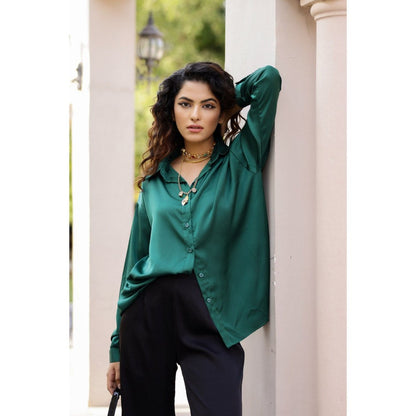 AlterEGO Iris Unbasic Satin Silk Green Shirt