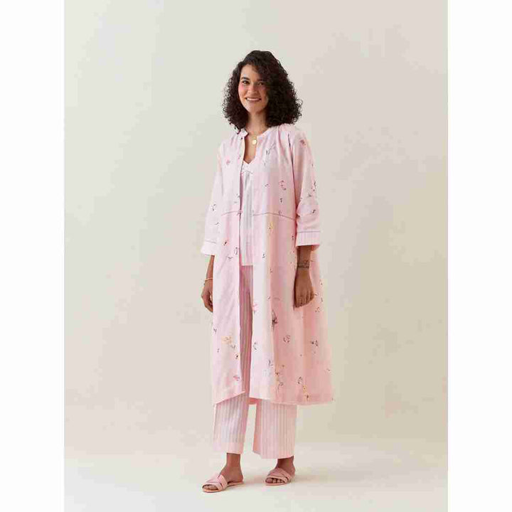 Anantaa by Roohi Trehan Pink Botanical Print Front Open Cotton Linen Jacket