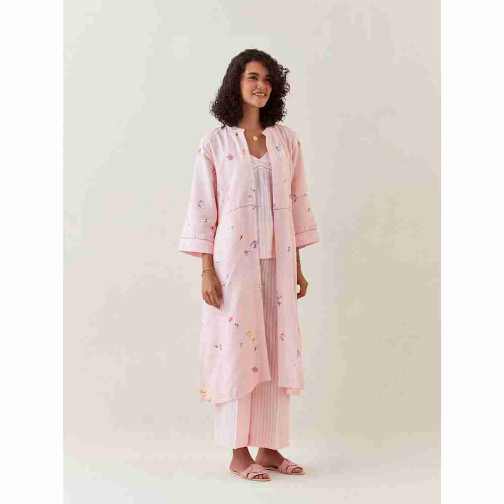 Anantaa by Roohi Trehan Pink Botanical Print Front Open Cotton Linen Jacket