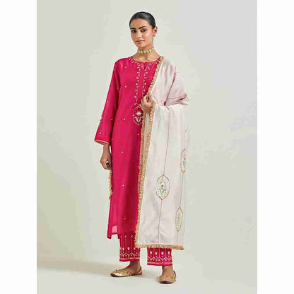 Anantaa by Roohi Trehan Light Pink Silk Chanderi Hand Embroidered Dupatta