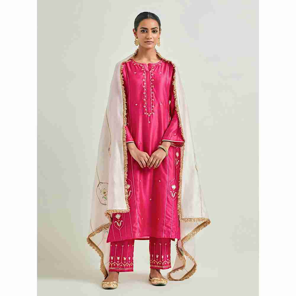 Anantaa by Roohi Trehan Light Pink Silk Chanderi Hand Embroidered Dupatta