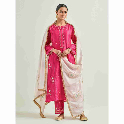 Anantaa by Roohi Trehan Light Pink Silk Chanderi Hand Embroidered Dupatta
