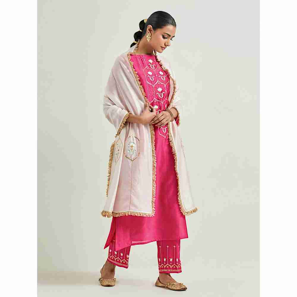 Anantaa by Roohi Trehan Light Pink Silk Chanderi Hand Embroidered Dupatta