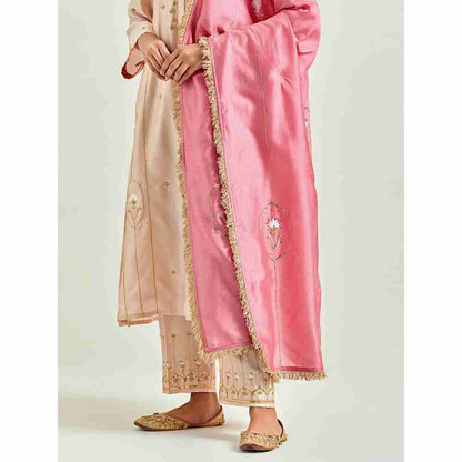 Anantaa by Roohi Trehan Pink Silk Chanderi Embroidered Dupatta with Gota