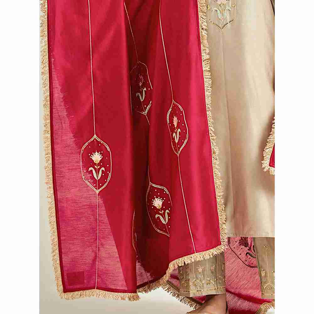 Anantaa by Roohi Trehan Red Silk Chanderi Embroidered Dupatta with Gota