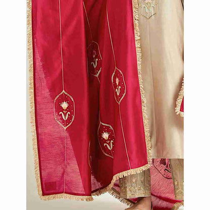 Anantaa by Roohi Trehan Red Silk Chanderi Embroidered Dupatta with Gota