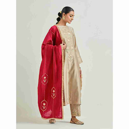 Anantaa by Roohi Trehan Red Silk Chanderi Embroidered Dupatta with Gota