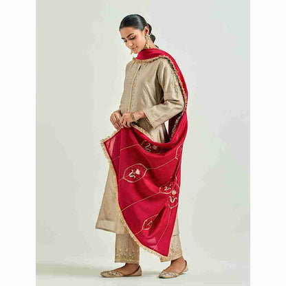 Anantaa by Roohi Trehan Red Silk Chanderi Embroidered Dupatta with Gota