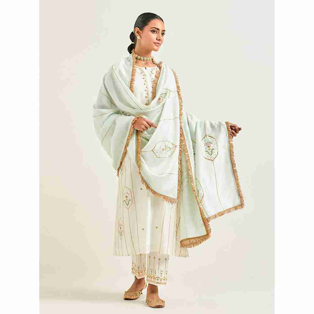 Anantaa by Roohi Trehan Pastel Green Silk Chanderi Embroidered Dupatta with Gota