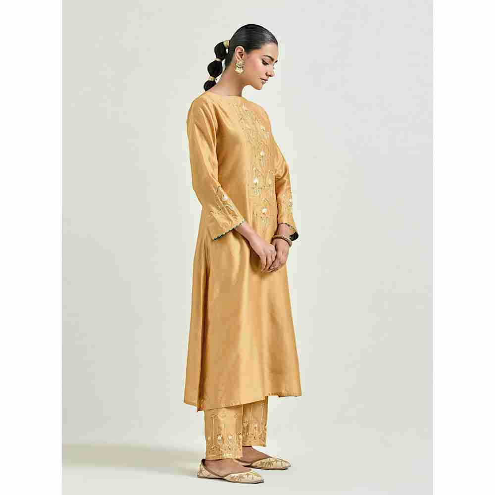 Anantaa by Roohi Trehan Mustard Hand Embroidered Silk Chanderi Kurta with Gota