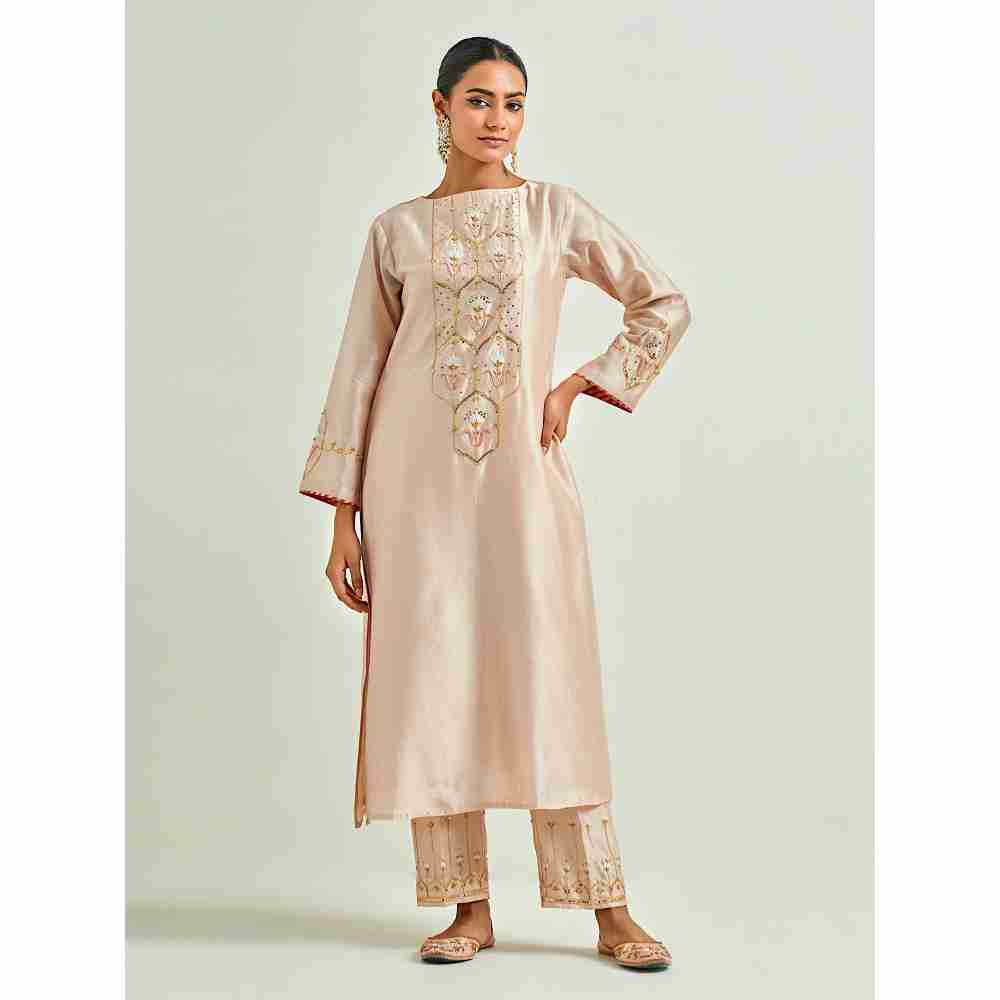 Anantaa by Roohi Trehan Beige Hand Embroidered Silk Chanderi Kurta with Gota