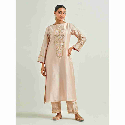 Anantaa by Roohi Trehan Beige Hand Embroidered Silk Chanderi Kurta with Gota
