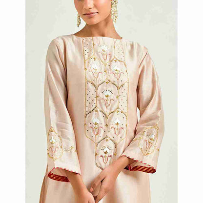 Anantaa by Roohi Trehan Beige Hand Embroidered Silk Chanderi Kurta with Gota