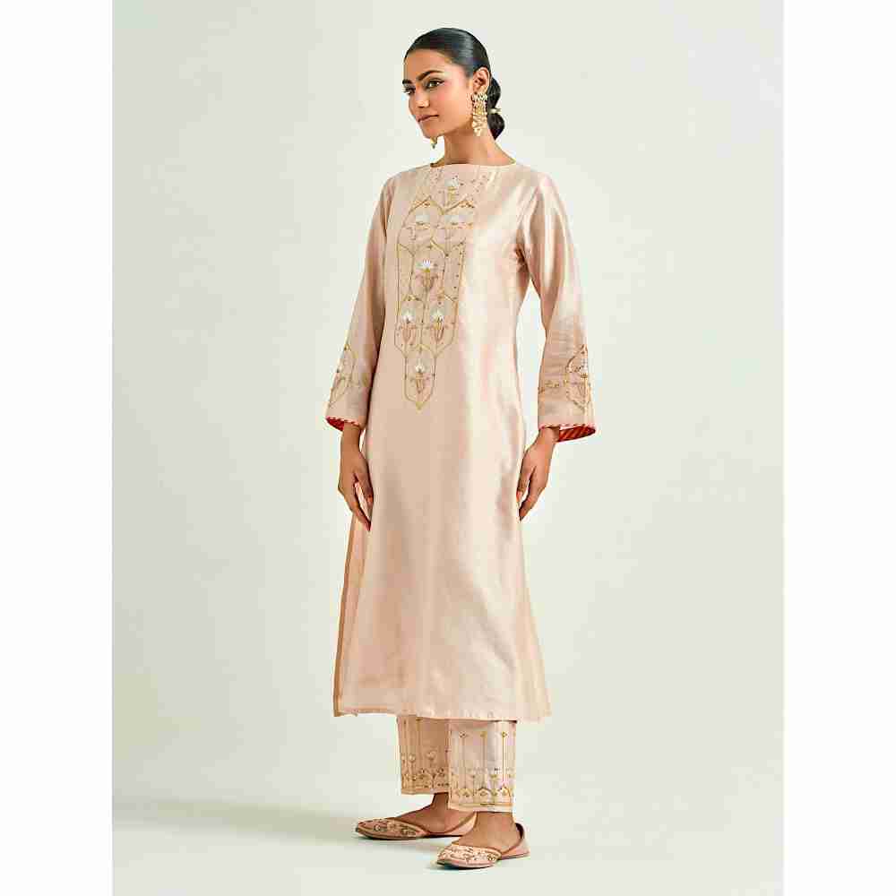 Anantaa by Roohi Trehan Beige Hand Embroidered Silk Chanderi Kurta with Gota