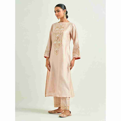 Anantaa by Roohi Trehan Beige Hand Embroidered Silk Chanderi Kurta with Gota
