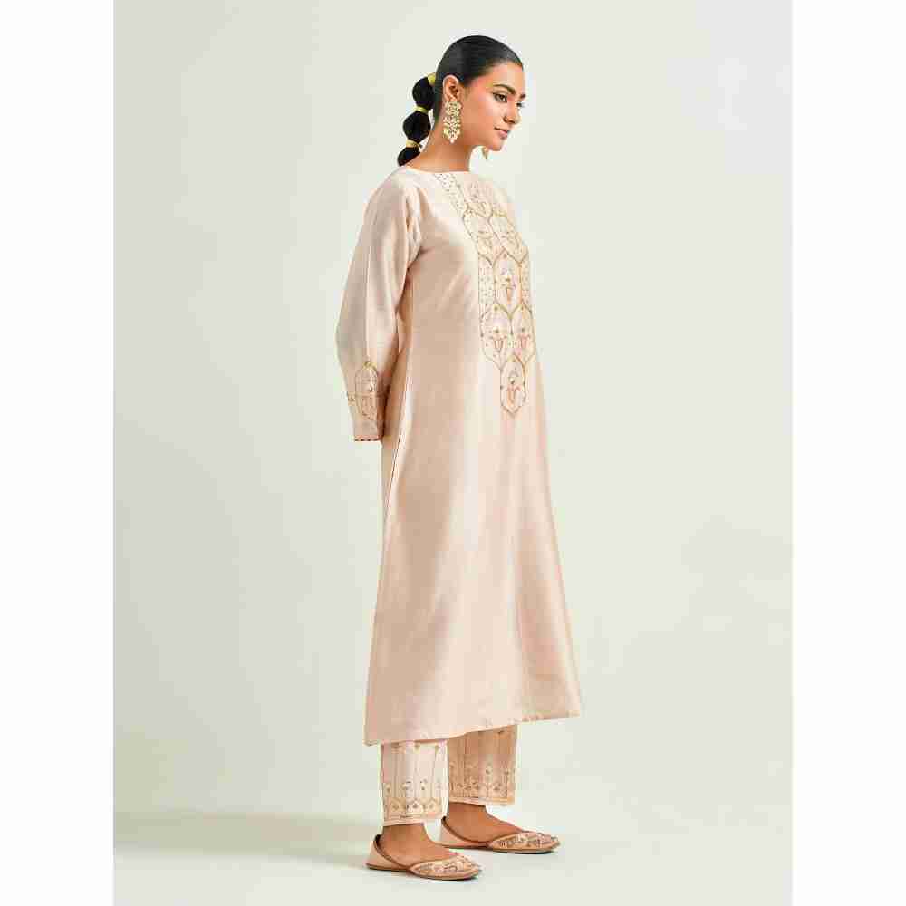 Anantaa by Roohi Trehan Beige Hand Embroidered Silk Chanderi Kurta with Gota
