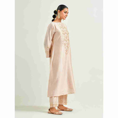 Anantaa by Roohi Trehan Beige Hand Embroidered Silk Chanderi Kurta with Gota