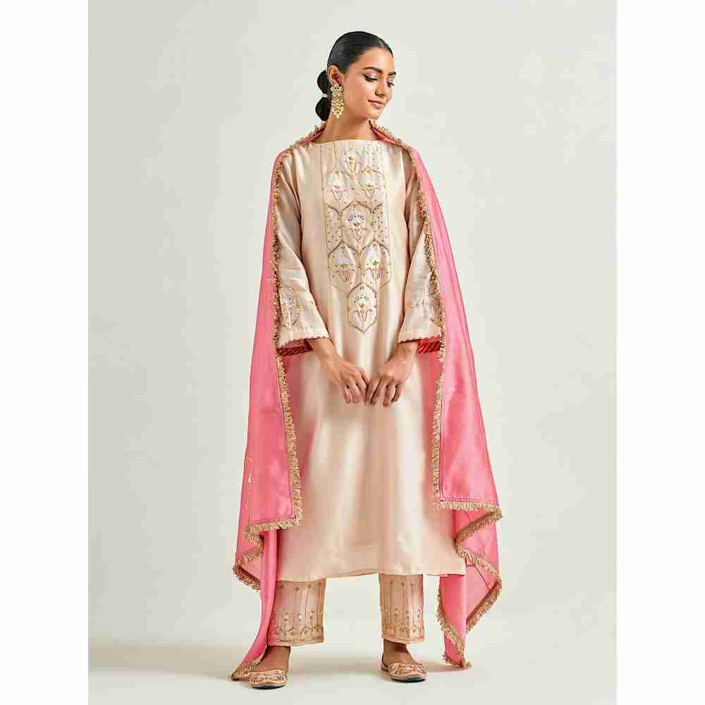 Anantaa by Roohi Trehan Beige Hand Embroidered Silk Chanderi Kurta with Gota