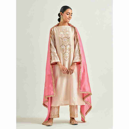 Anantaa by Roohi Trehan Beige Hand Embroidered Silk Chanderi Kurta with Gota