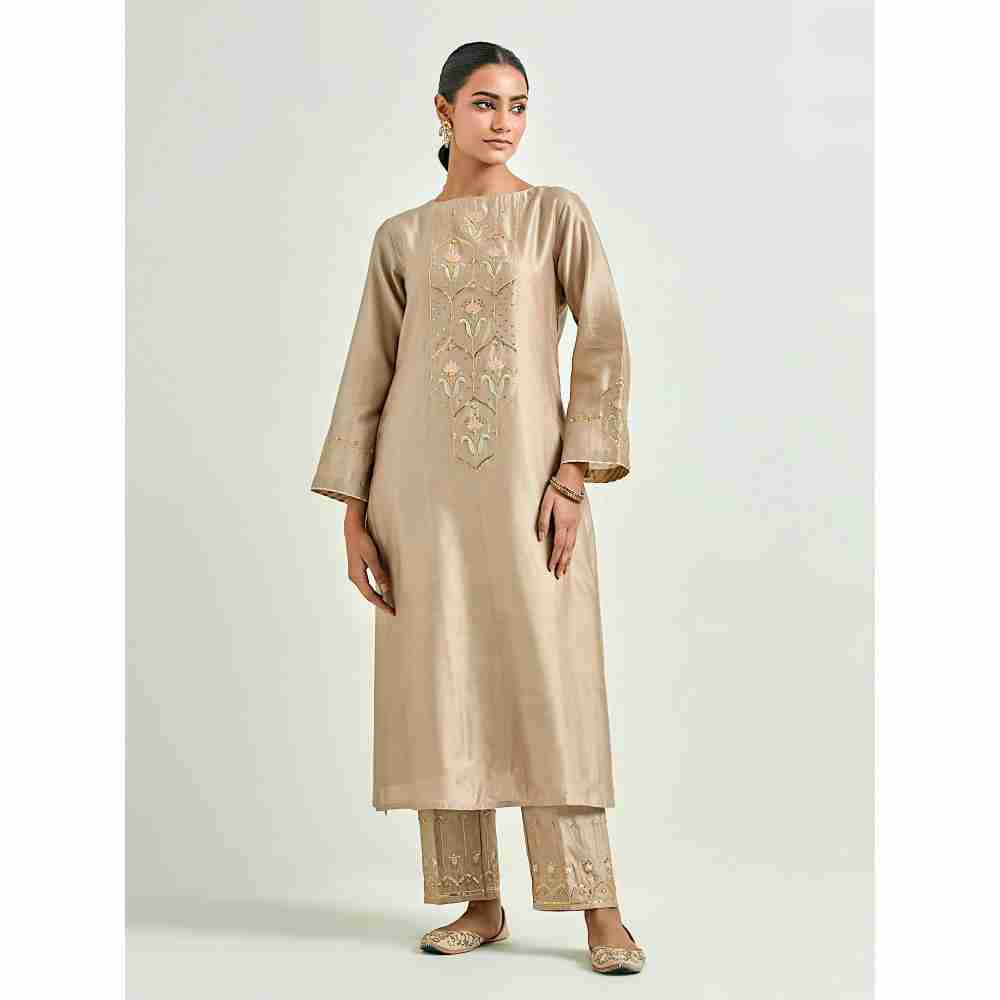 Anantaa by Roohi Trehan Brown Hand Embroidered Silk Chanderi Kurta with Gota