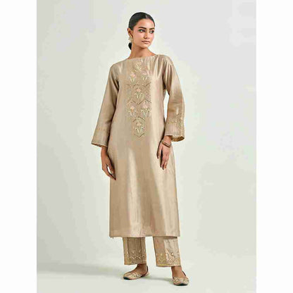 Anantaa by Roohi Trehan Brown Hand Embroidered Silk Chanderi Kurta with Gota