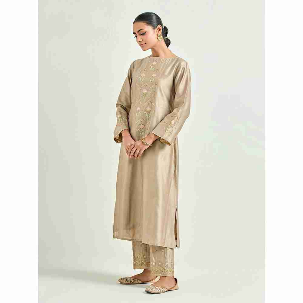 Anantaa by Roohi Trehan Brown Hand Embroidered Silk Chanderi Kurta with Gota
