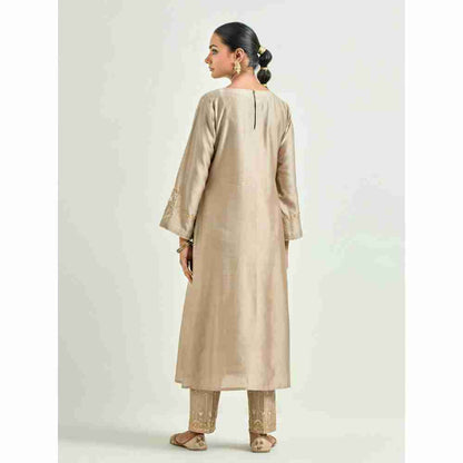 Anantaa by Roohi Trehan Brown Hand Embroidered Silk Chanderi Kurta with Gota