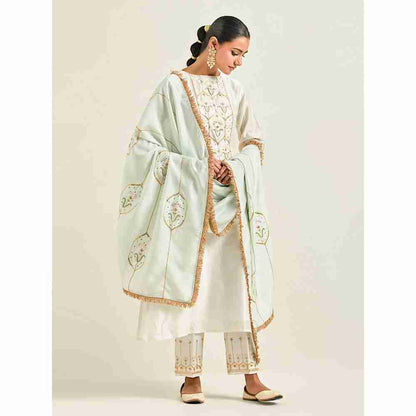 Anantaa by Roohi Trehan Off White Hand Embroidered Silk Chanderi Kurta with Gota