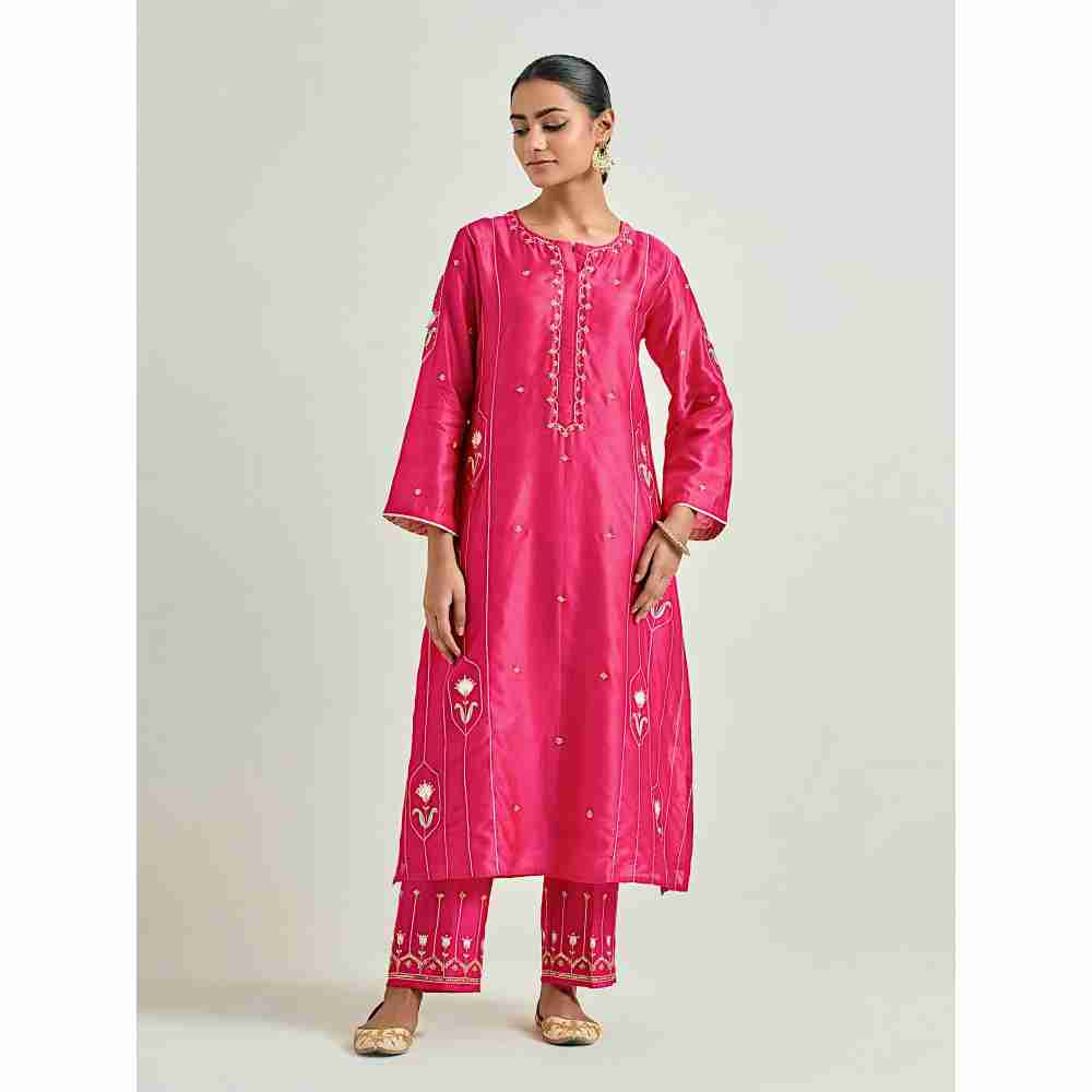 Anantaa by Roohi Trehan Magenta Hand Embroidered Silk Chanderi Kurta with Gota