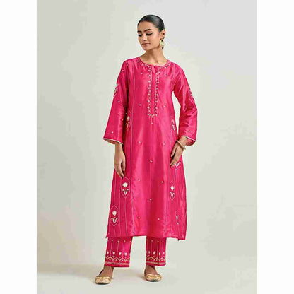 Anantaa by Roohi Trehan Magenta Hand Embroidered Silk Chanderi Kurta with Gota