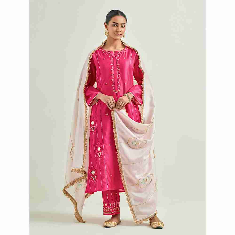 Anantaa by Roohi Trehan Magenta Hand Embroidered Silk Chanderi Kurta with Gota