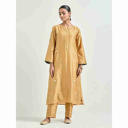 Anantaa by Roohi Trehan Mustard Hand Embroidered Silk Chanderi Kurta with Gota
