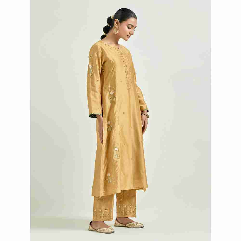 Anantaa by Roohi Trehan Mustard Hand Embroidered Silk Chanderi Kurta with Gota