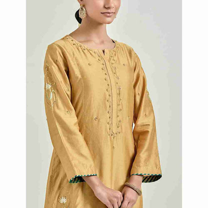 Anantaa by Roohi Trehan Mustard Hand Embroidered Silk Chanderi Kurta with Gota