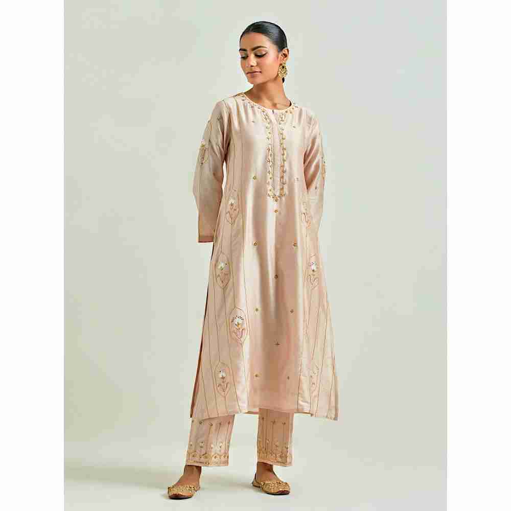 Anantaa by Roohi Trehan Beige Hand Embroidered Silk Chanderi Kurta with Gota